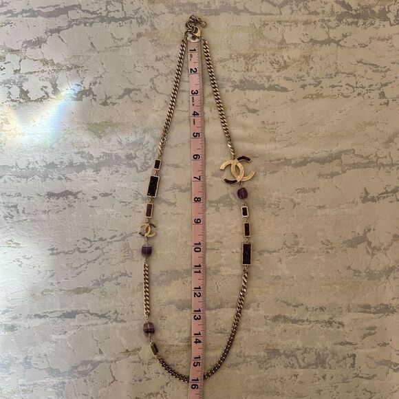 Chanel Y2K Gold Metal and Amethyst Curb Link Necklace Authentic - Picture 11 of 16
